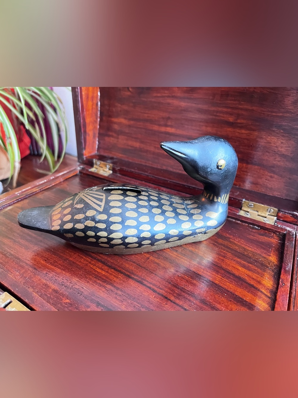 Vintage Brass Loon Coin Bank